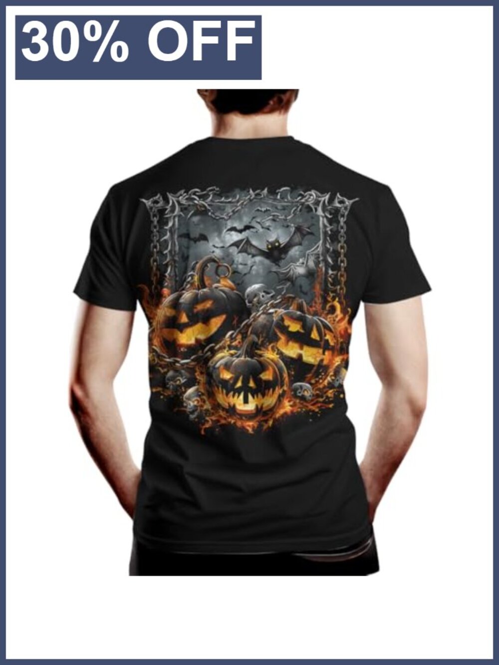 Men's Halloween Skull Graphic Tee Short Sleeve Crew Neck - Picture 2 of 4